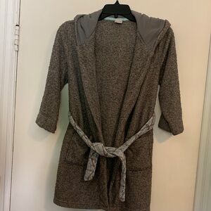 Cat & Jack Kids Brown Hooded Fuzzy Bath Robe with Patterned Tie